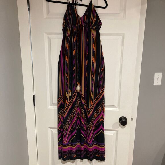 Carole Little Dress Sz 4 Colorful‎ Vintage Babydoll Halter Y2K Braided Belt Maxi - Picture 1 of 12
